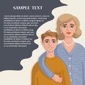 Vector coloreded cover on the theme of mothers Day, family. People together illustration. Mother and son on white background